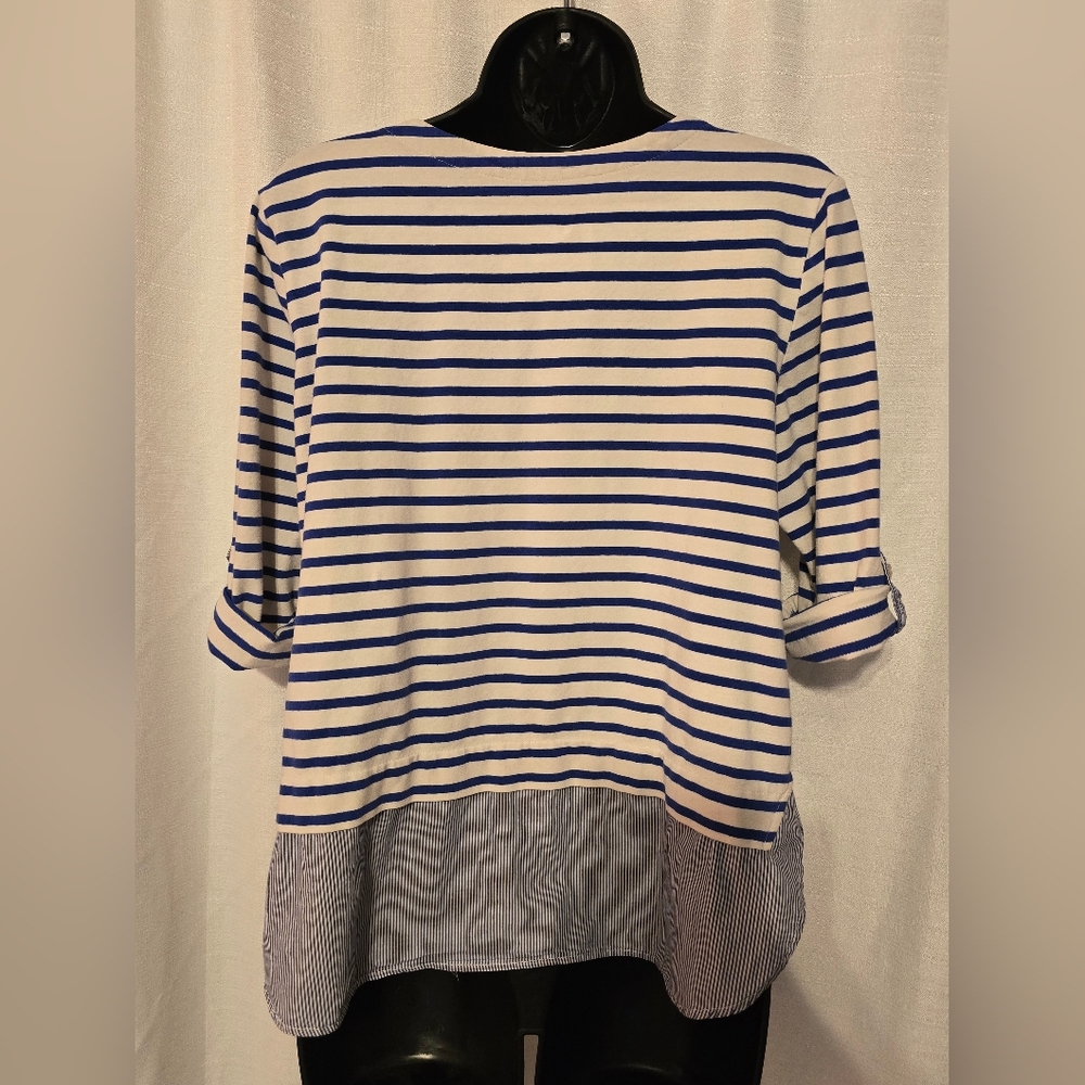 Anthropologie Lili's Closet Blue and White Striped Nautucal Blouse Size M Coast - Picture 6 of 7